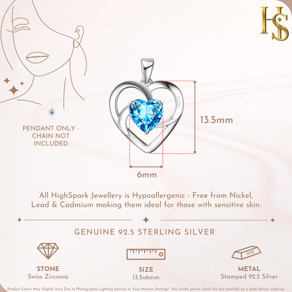 Oceanic Blue Swirl Heart Pendant in 925 Sterling Silver for Women with Brilliance Sparkling Zirconia