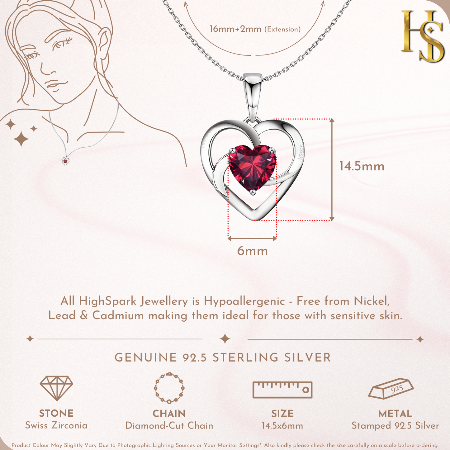 Valentine Red Swirl Heart Pendant  in 925 Sterling Silver for Women with Brilliance Sparkling Zirconia