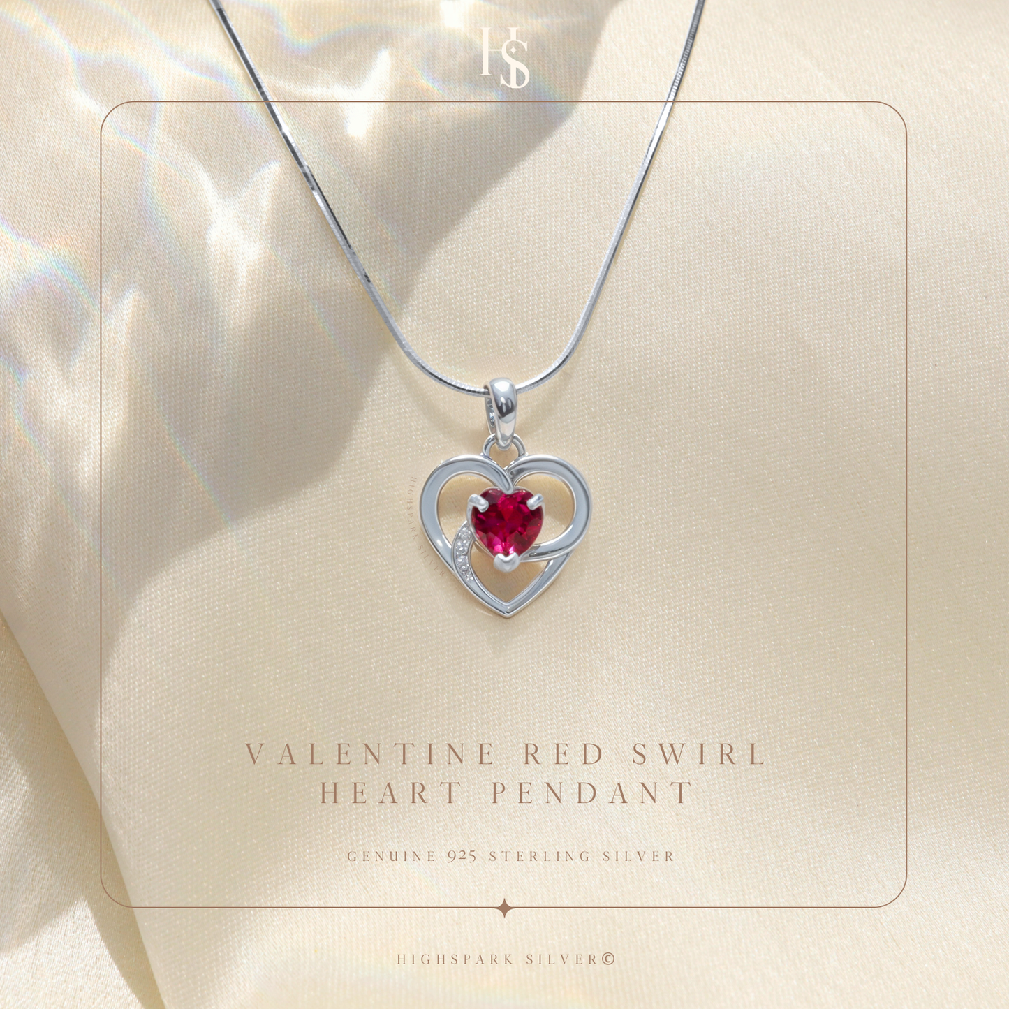 Valentine Red Swirl Heart Pendant  in 925 Sterling Silver for Women with Brilliance Sparkling Zirconia