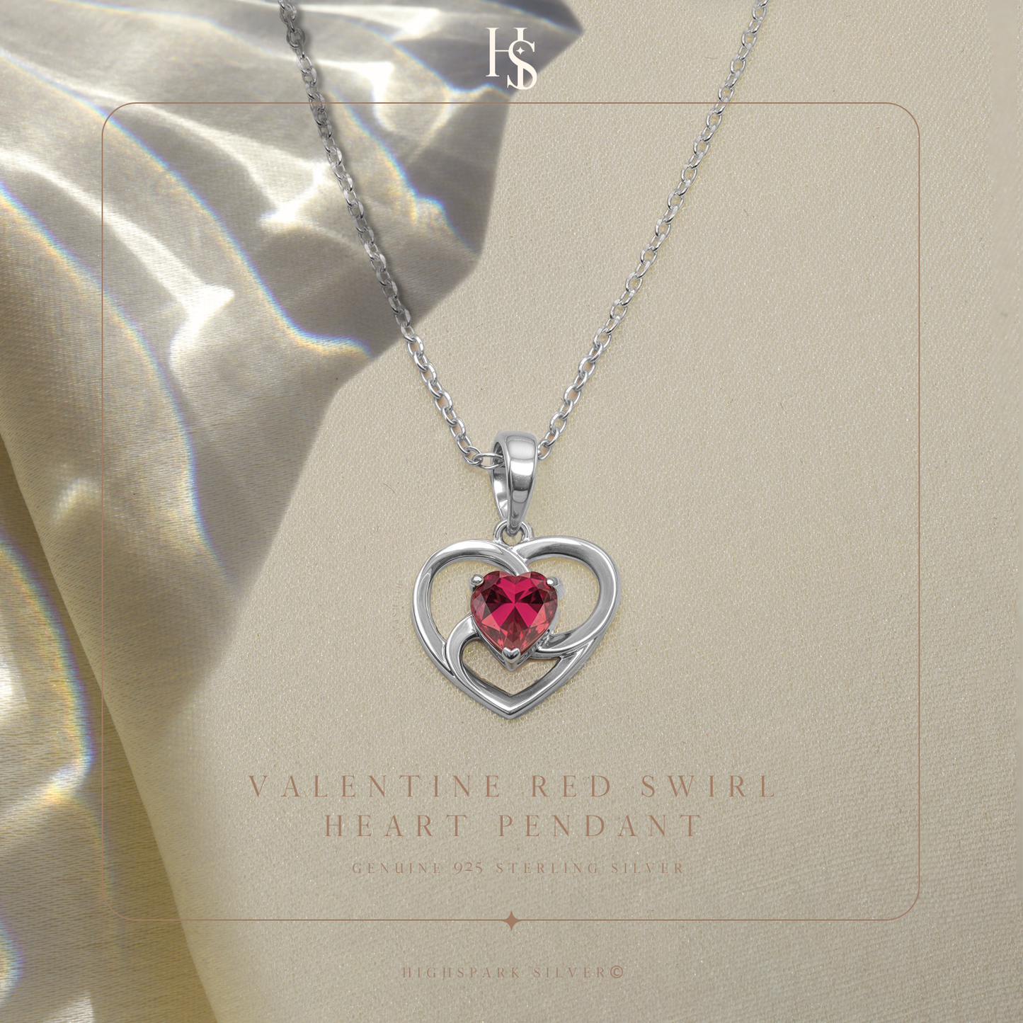 Valentine Red Swirl Heart Pendant  in 925 Sterling Silver for Women with Brilliance Sparkling Zirconia