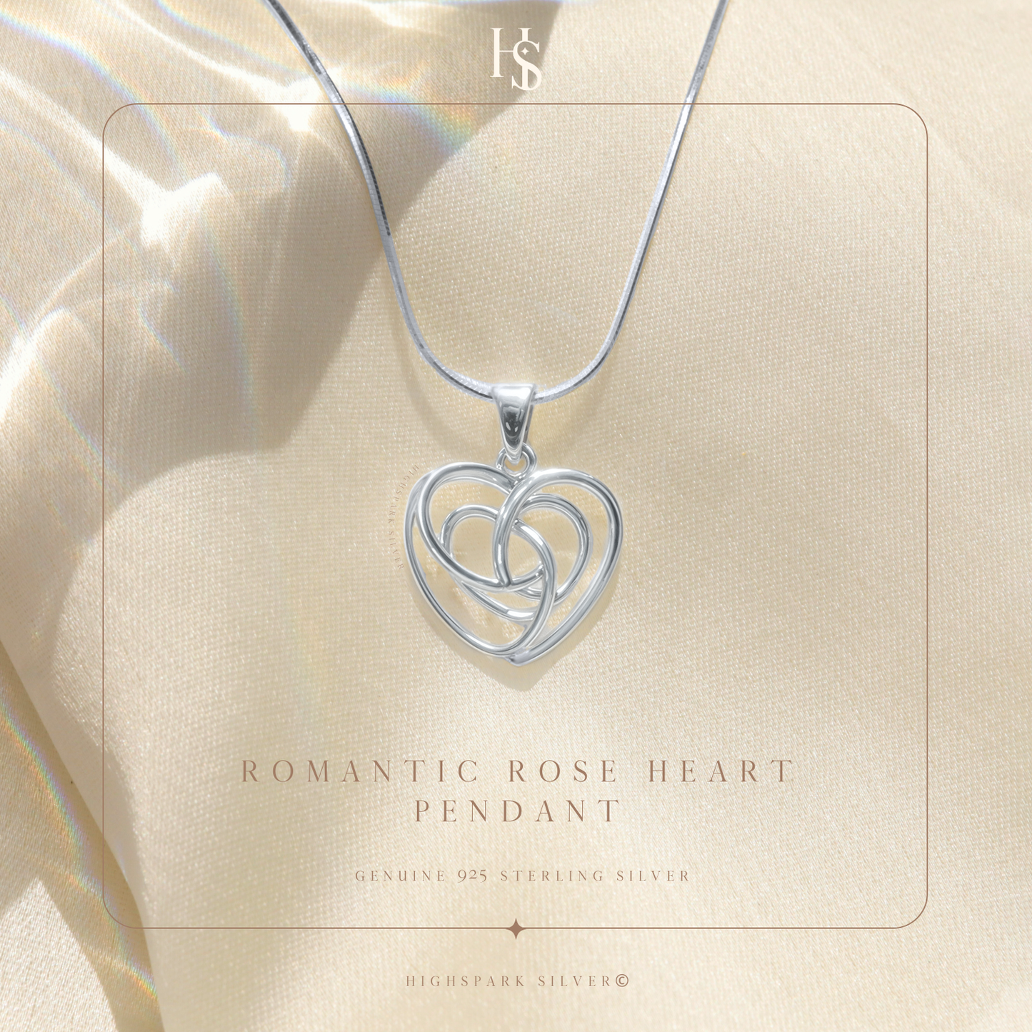 Romantic Rose Heart Pendant  in 925 Sterling Silver for Women