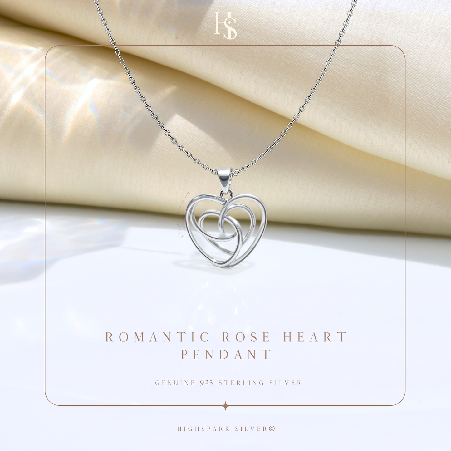 Romantic Rose Heart Pendant  in 925 Sterling Silver for Women