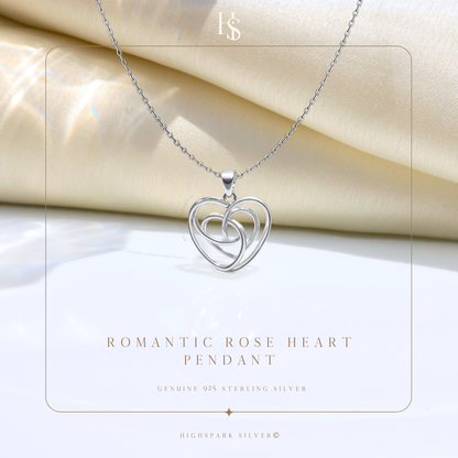 Romantic Rose Heart Pendant  in 925 Sterling Silver for Women