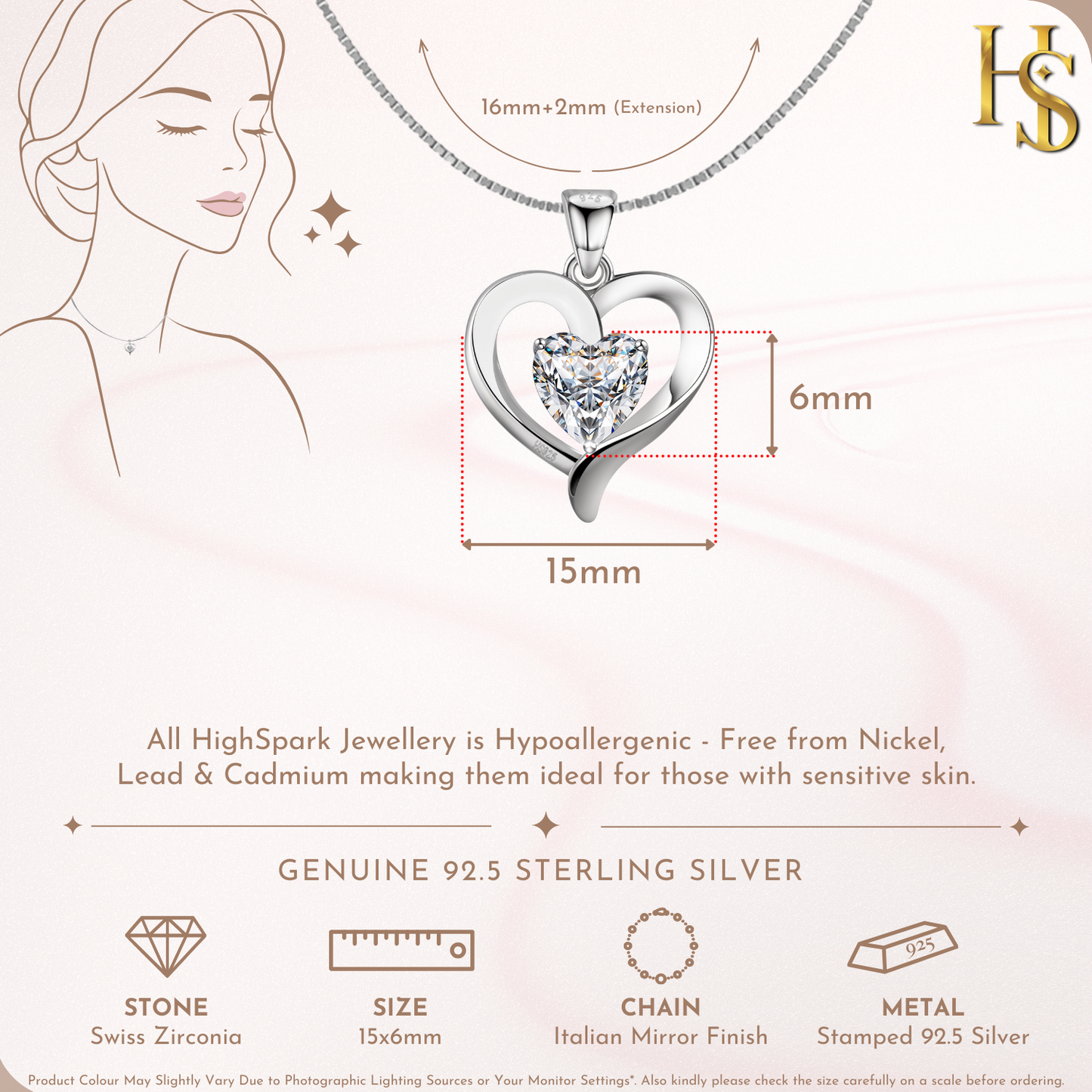 Crystal Heart Solitaire Pendant in 92.5 Sterling Silver With Diamond like Brilliance Zirconia