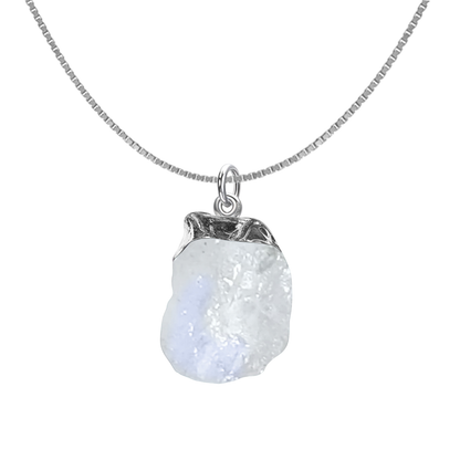 Natural Raw Gemstone Moonstone Rough Cut Pendant in 92.5 Sterling Silver