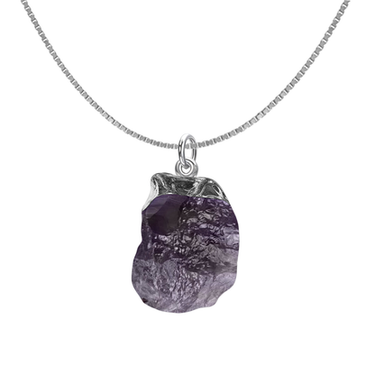 Natural Raw Gemstone Amethyst Rough Cut Pendant in 92.5 Sterling Silver