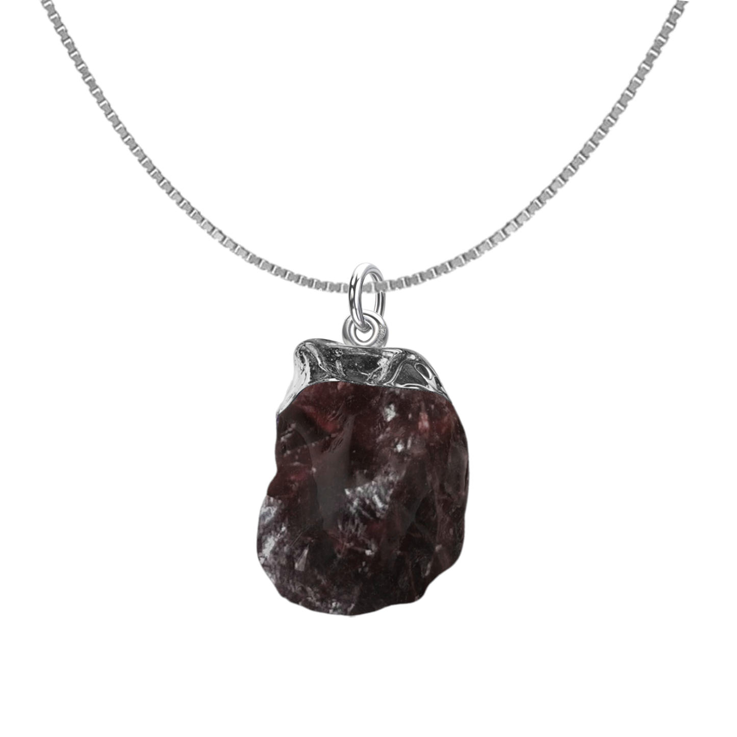 Natural Raw Gemstone Garnet Rough Cut Pendant in 92.5 Sterling Silver