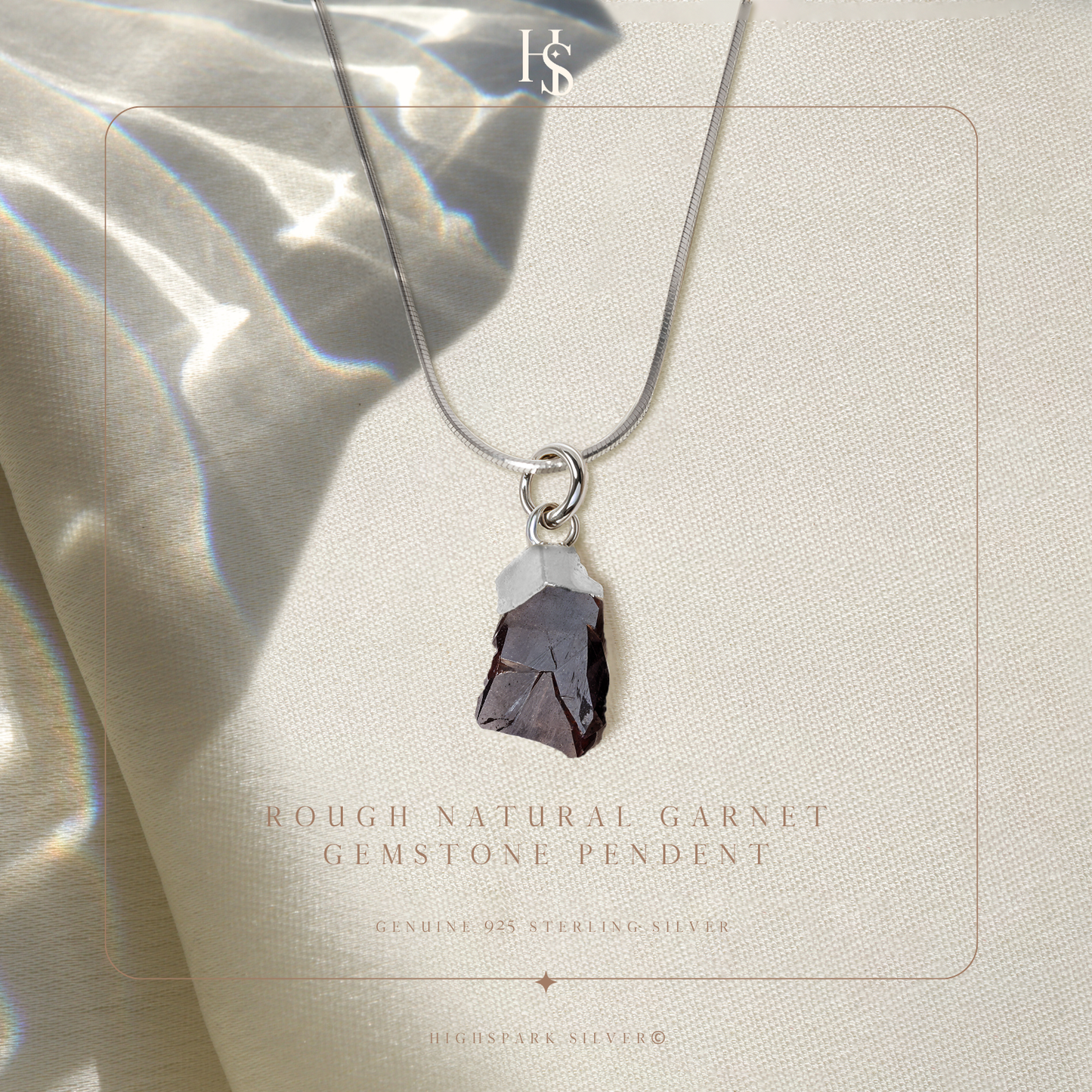 Natural Raw Gemstone Garnet Rough Cut Pendant in 92.5 Sterling Silver