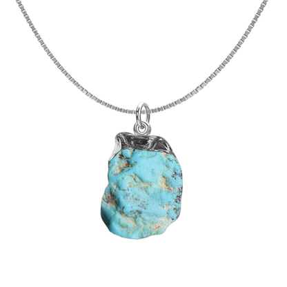 Natural Raw Gemstone Turquoise Rough Cut Pendant in 92.5 Sterling Silver