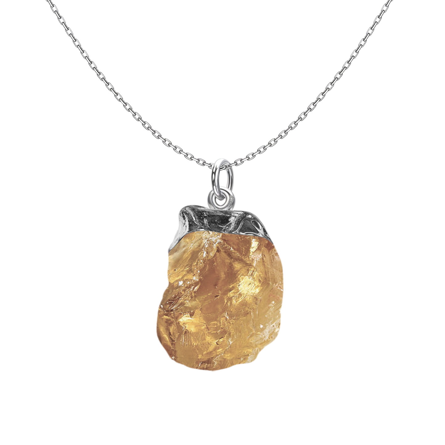 Natural Raw Gemstone Citrine Rough Cut Pendant in 92.5 Sterling Silver