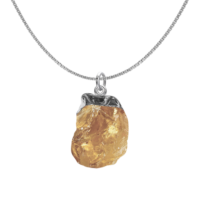 Natural Raw Gemstone Citrine Rough Cut Pendant in 92.5 Sterling Silver