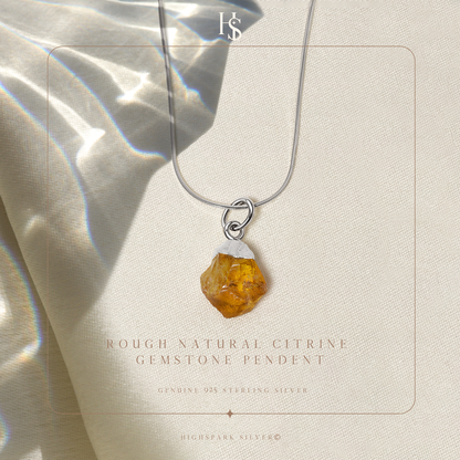 Natural Raw Gemstone Citrine Rough Cut Pendant in 92.5 Sterling Silver