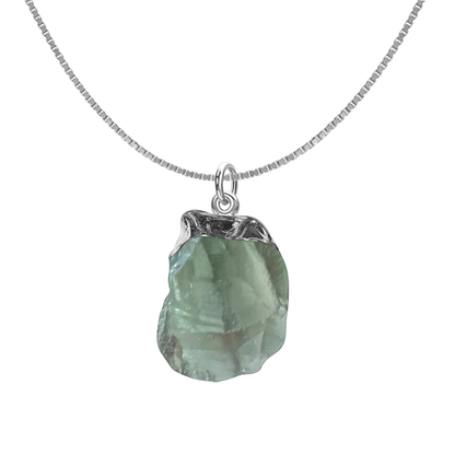 Natural Raw Gemstone Green Amethyst Rough Cut Pendant in 92.5 Sterling Silver