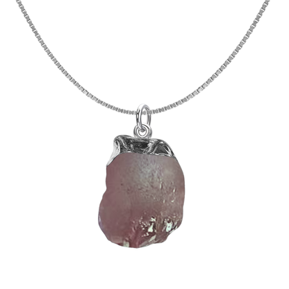 Natural Raw Gemstone Strawberry Quartz Rough Cut Pendant in 92.5 Sterling Silver