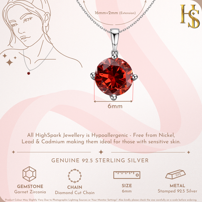 Garnet Zirconia Birthstone Pendant With Chain in 925 Sterling Silver For Women