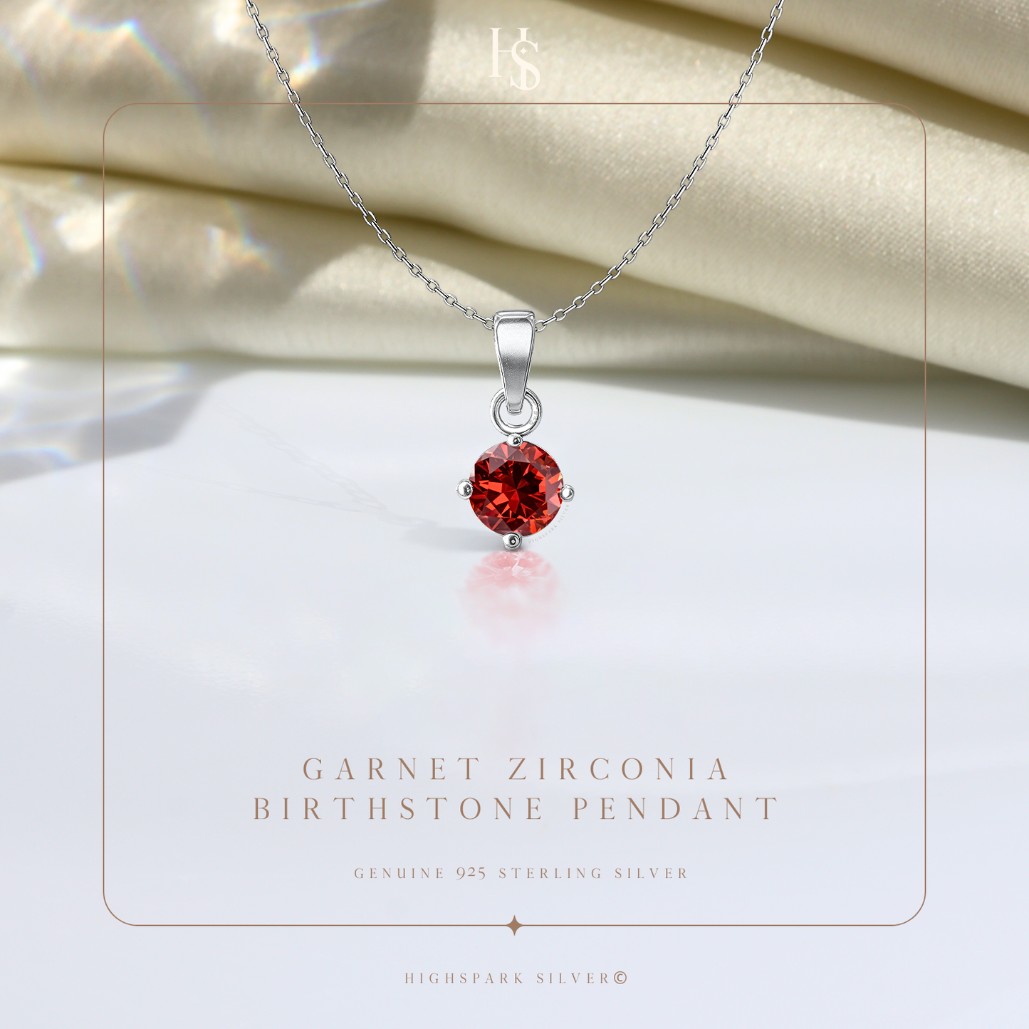 Garnet Zirconia Birthstone Pendant With Chain in 925 Sterling Silver For Women