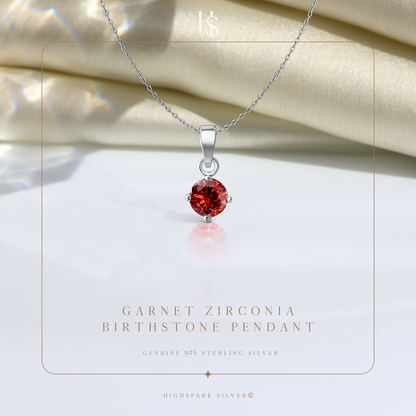 Garnet Zirconia Birthstone Pendant With Chain in 925 Sterling Silver For Women