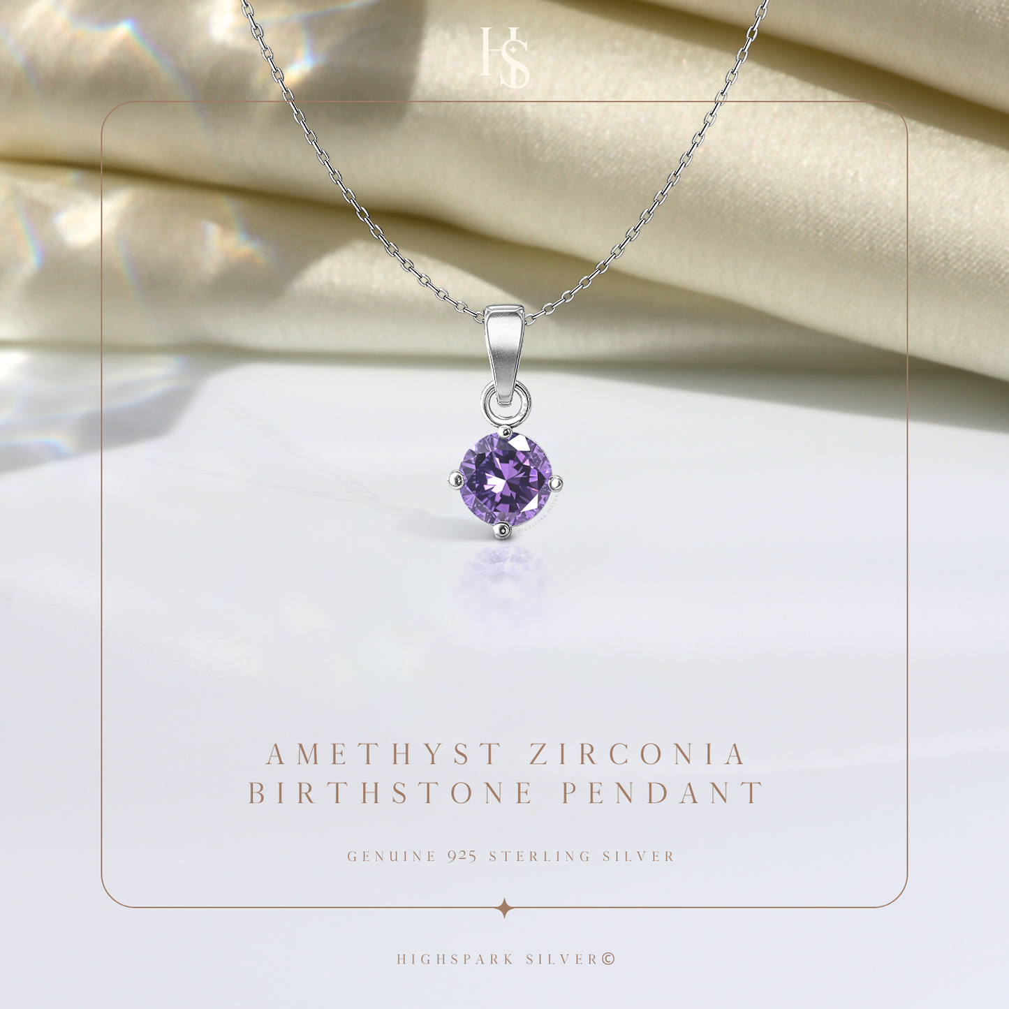 Amethyst Zirconia Birthstone Pendant With Chain in 925 Sterling Silver For Women