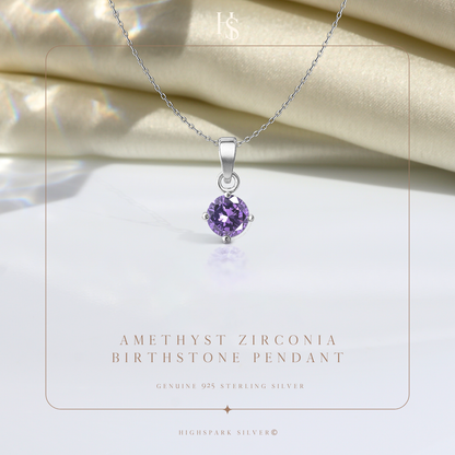 Amethyst Zirconia Birthstone Pendant With Chain in 925 Sterling Silver For Women