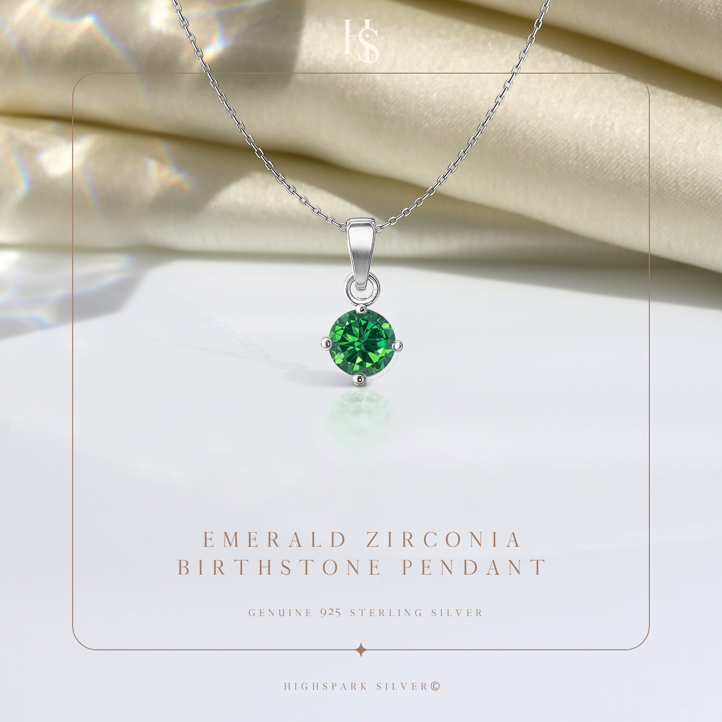 Emrald Zirconia Birthstone Pendant With Chain in 925 Sterling Silver For Women