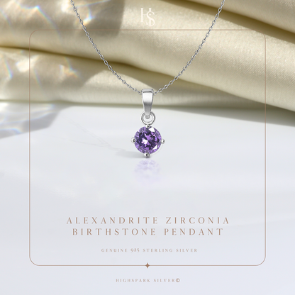 Alexandrite Zirconia Birthstone Pendant With Chain in 925 Sterling Silver For Women