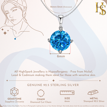 Sapphire Zirconia Birthstone Pendant With Chain in 925 Sterling Silver For Women