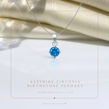 Sapphire Zirconia Birthstone Pendant With Chain in 925 Sterling Silver For Women