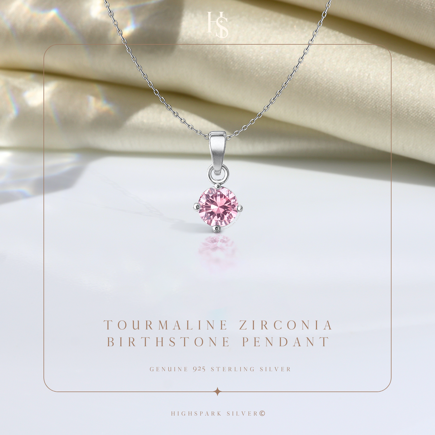 Tourmaline Zirconia Birthstone Pendant With Chain in 925 Sterling Silver For Women