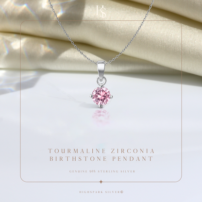 Tourmaline Zirconia Birthstone Pendant With Chain in 925 Sterling Silver For Women