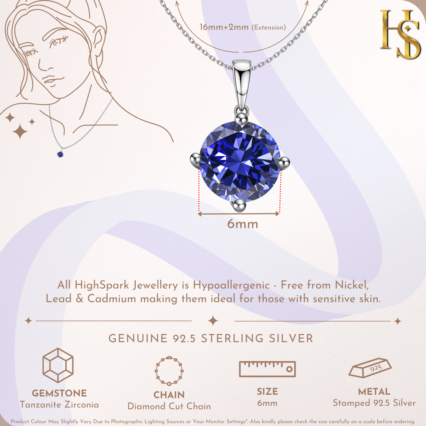 Tanzanite Zirconia Birthstone Pendant With Chain in 925 Sterling Silver For Women