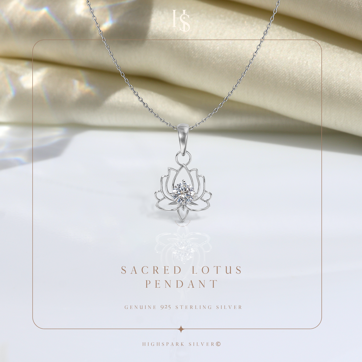 Lotus Solitaire Pendant in 92.5 Sterling Silver With Diamond like Brilliance Zirconia