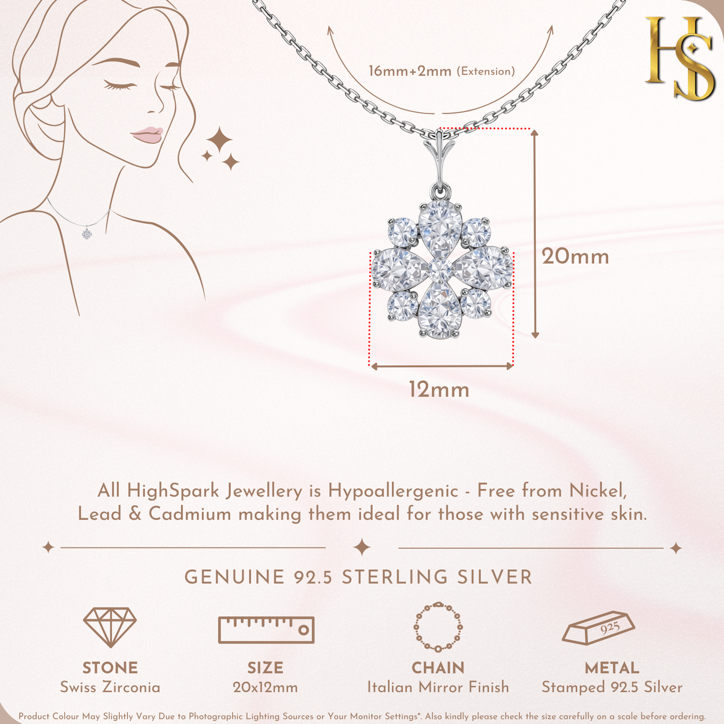 Floret Snowflake Solitaire Pendant in 92.5 Sterling Silver With Diamond like Brilliance Zirconia