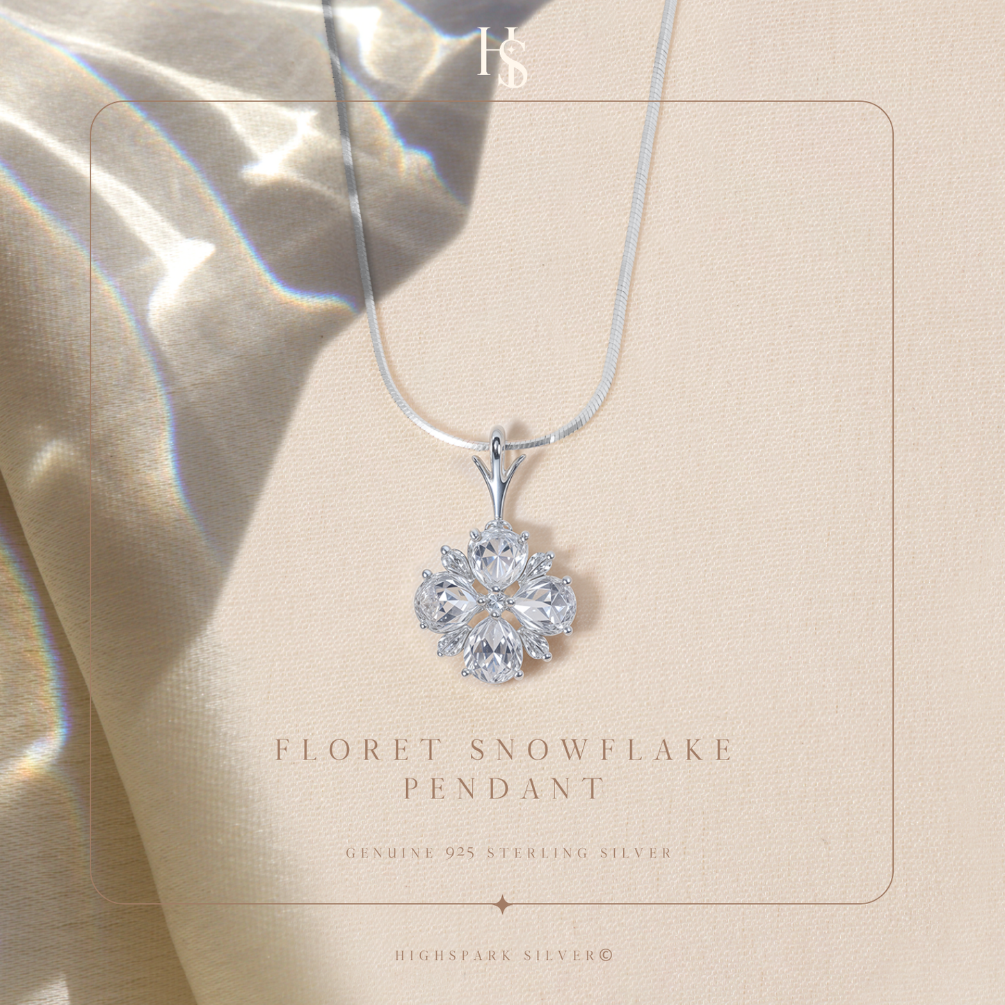 Floret Snowflake Solitaire Pendant in 92.5 Sterling Silver With Diamond like Brilliance Zirconia