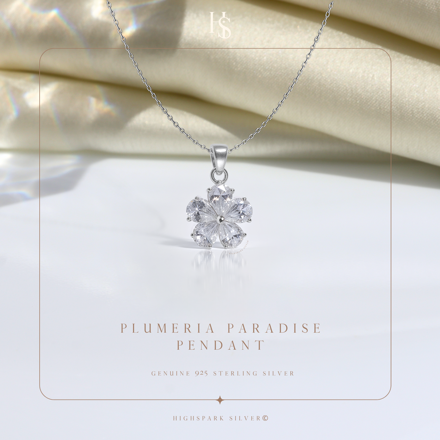 Plumeria Flower Solitaire Pendant in 92.5 Sterling Silver With Diamond like Brilliance Zirconia