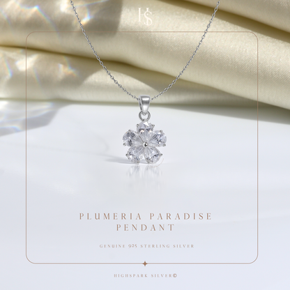 Plumeria Flower Solitaire Pendant in 92.5 Sterling Silver With Diamond like Brilliance Zirconia