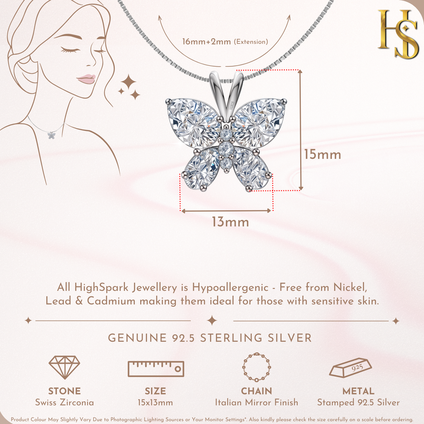 Studded Butterfly Solitaire Pendant in 92.5 Sterling Silver With Diamond like Brilliance Zirconia