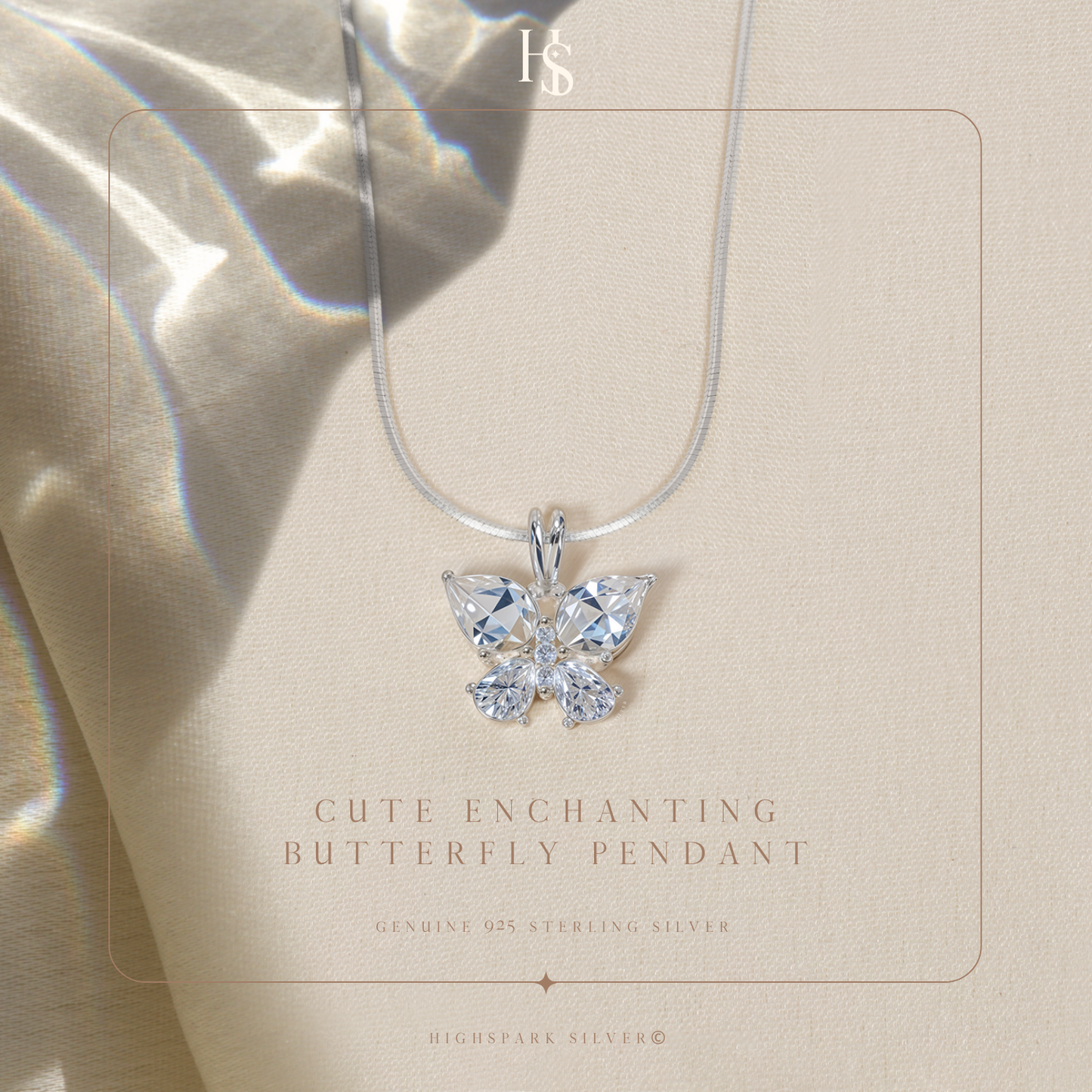 Studded Butterfly Solitaire Earrings, Pendant & Chain Set in 92.5 Sterling Silver With Diamond like Brilliance Zirconia