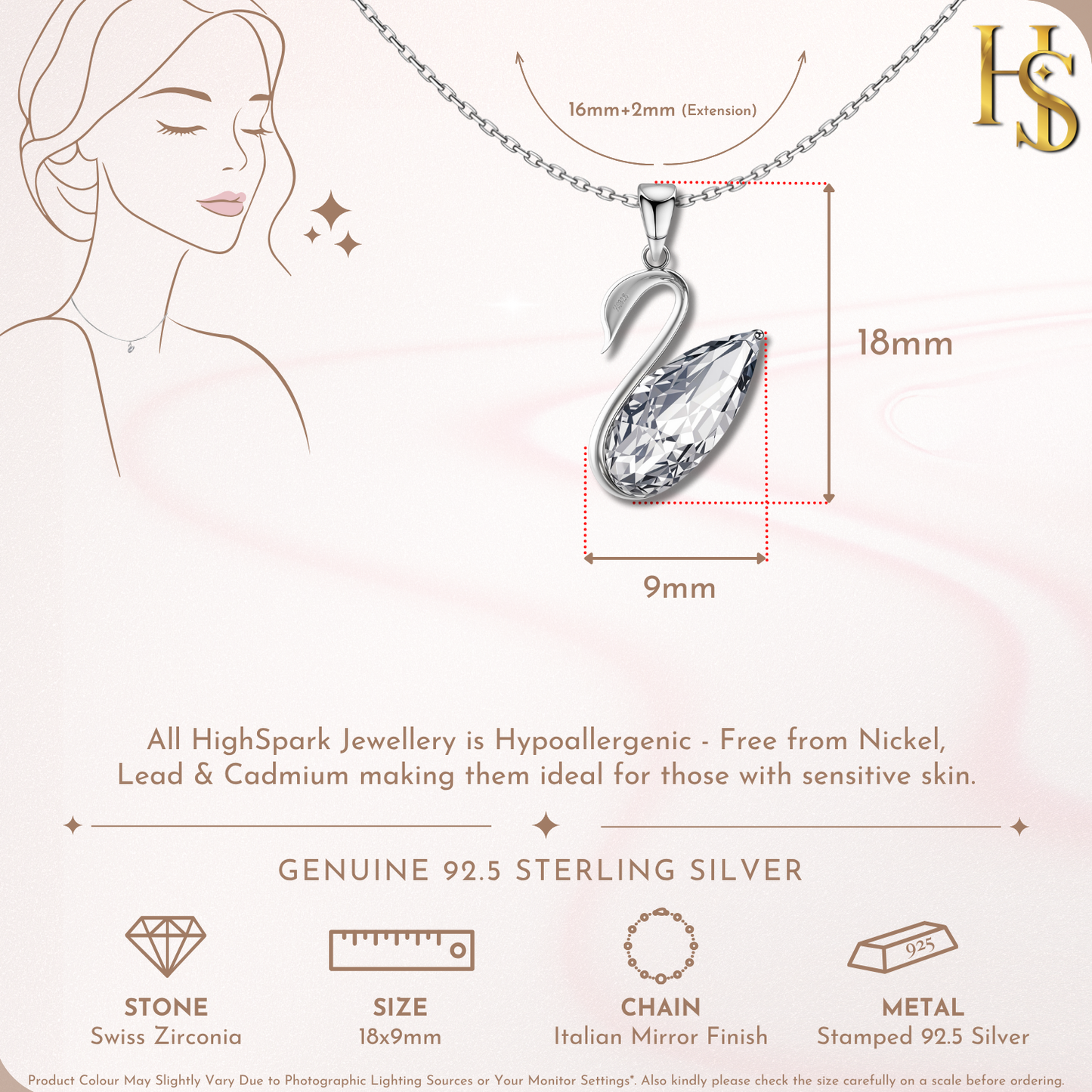 Swan Grace Solitaire Pendant in 92.5 Sterling Silver With Diamond like Brilliance Zirconia