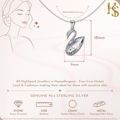Swan Grace Solitaire Pendant in 92.5 Sterling Silver With Diamond like Brilliance Zirconia