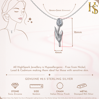 Rose Flower Solitaire Pendant in 92.5 Sterling Silver With Diamond like Brilliance Zirconia