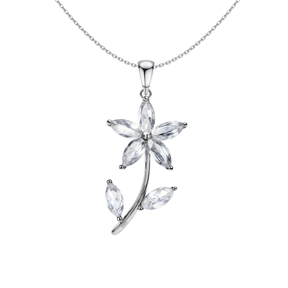 Dazzling Five Petal Flower Solitaire Pendant in 92.5 Sterling Silver With Diamond like Brilliance Zirconia