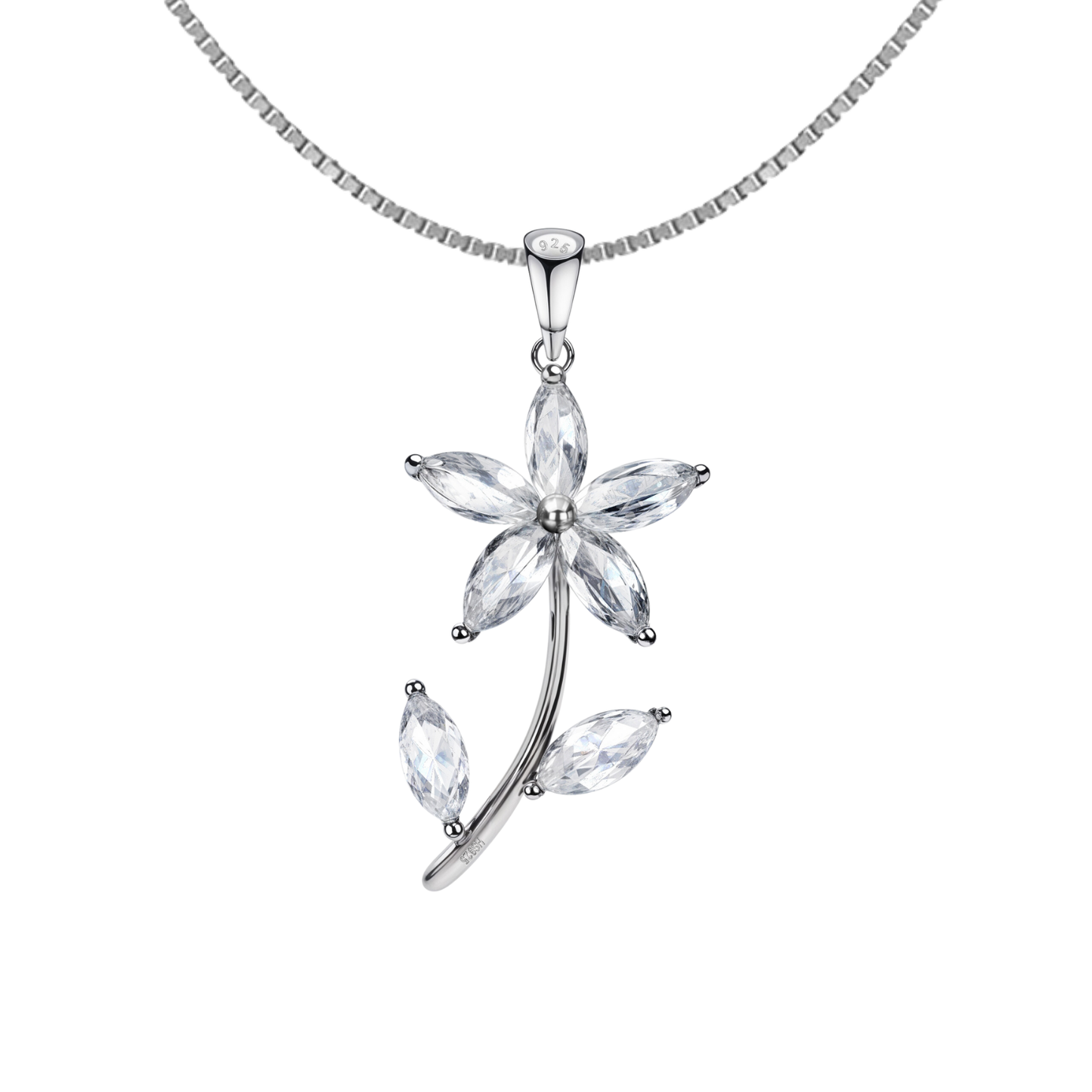 Dazzling Five Petal Flower Solitaire Pendant in 92.5 Sterling Silver With Diamond like Brilliance Zirconia