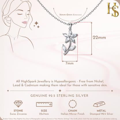 Dazzling Five Petal Flower Solitaire Pendant in 92.5 Sterling Silver With Diamond like Brilliance Zirconia