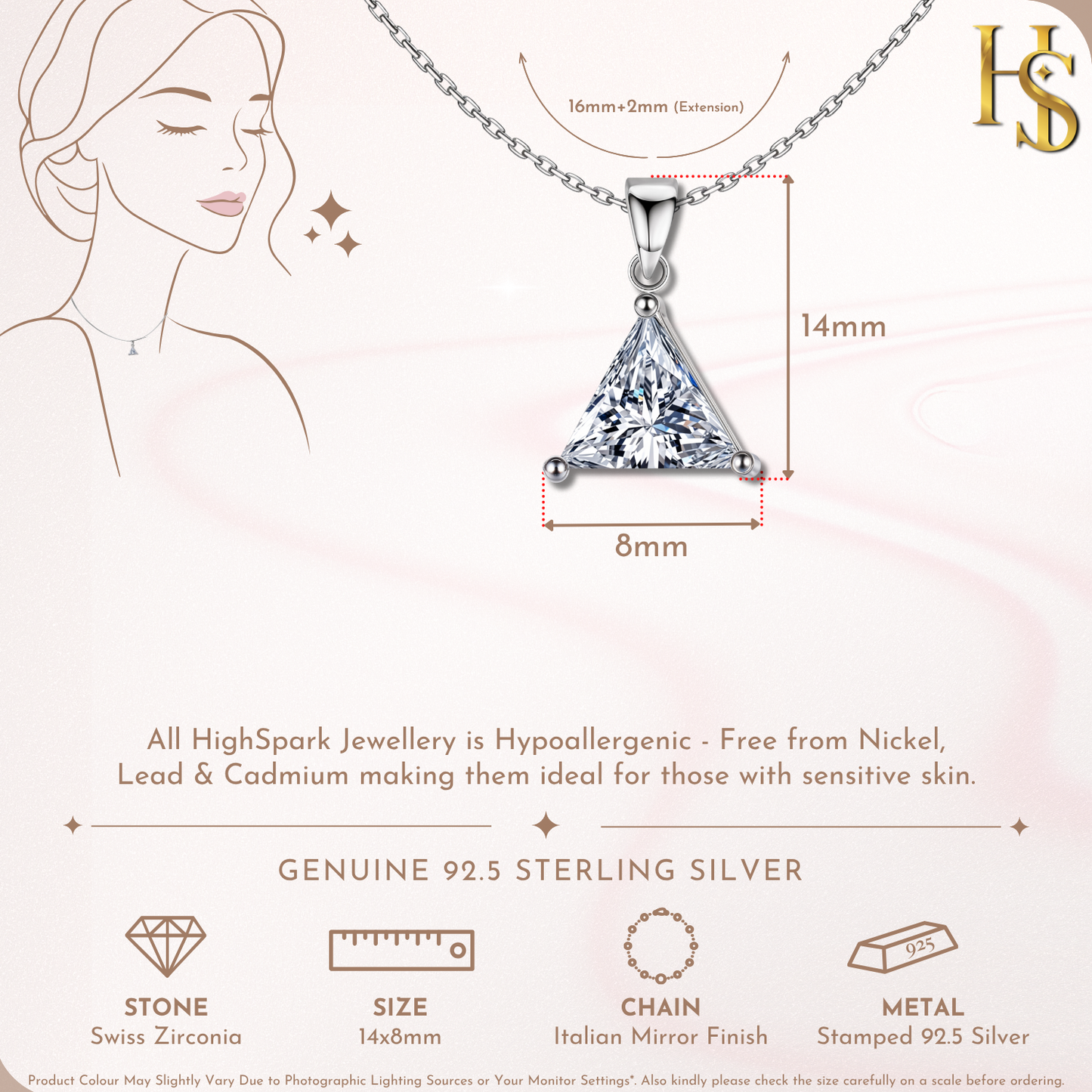 Sparkling Triangular Solitaire Pendant in 92.5 Sterling Silver With Diamond like Brilliance Zirconia