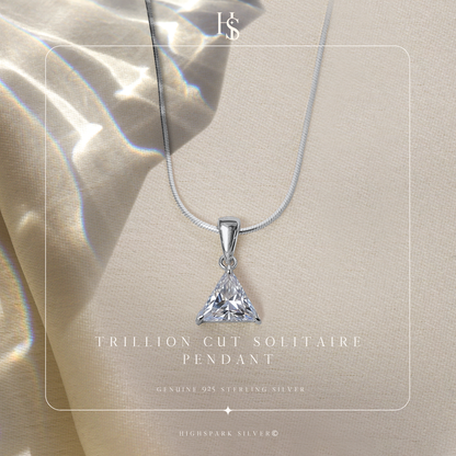 Sparkling Triangular Solitaire Earrings, Pendant & Chain Set in 92.5 Sterling Silver With Diamond like Brilliance Zirconia