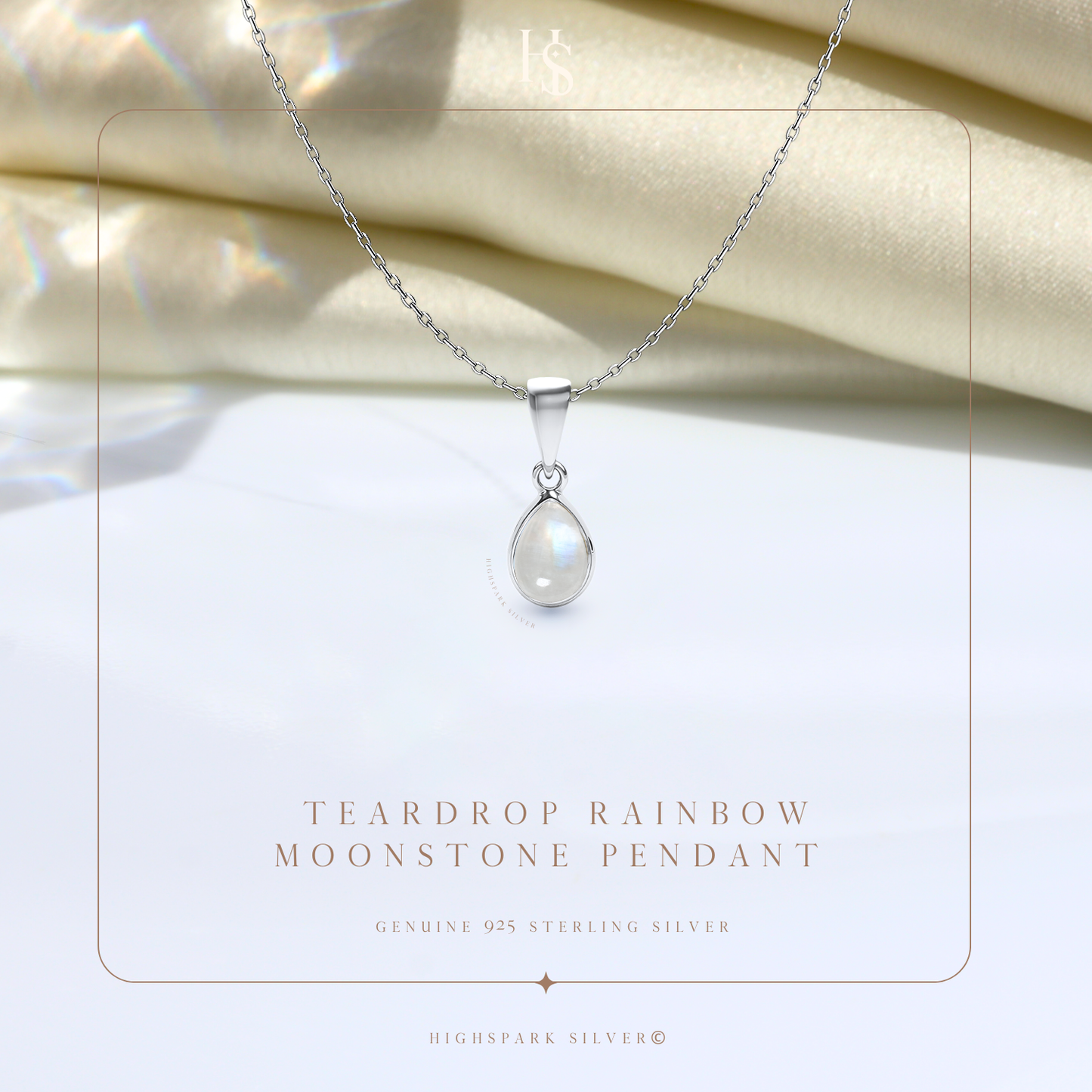 Teardrop Rainbow Moonstone Pendant in 92.5 Sterling Silver For Women
