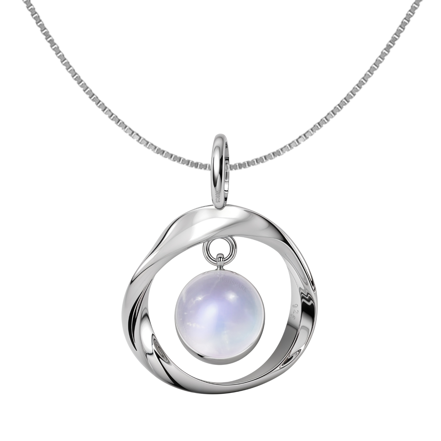 Rainbow Moonstone Infinite Mobius Pendant in 92.5 Sterling Silver For Women