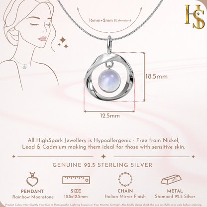 Rainbow Moonstone Infinite Mobius Pendant in 92.5 Sterling Silver For Women