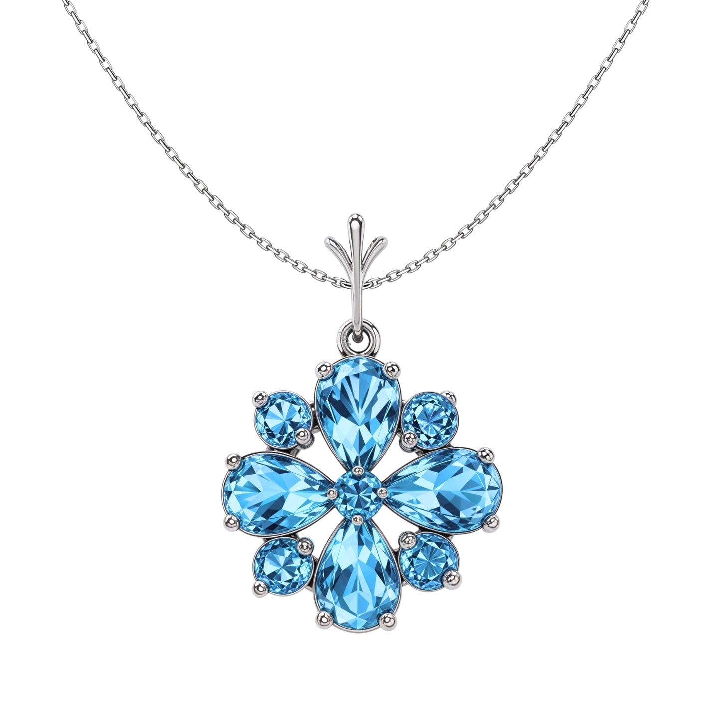 Glacial Glitter Blue Snowflake Solitaire Pendant With Chain in 925 Sterling Silver For Women
