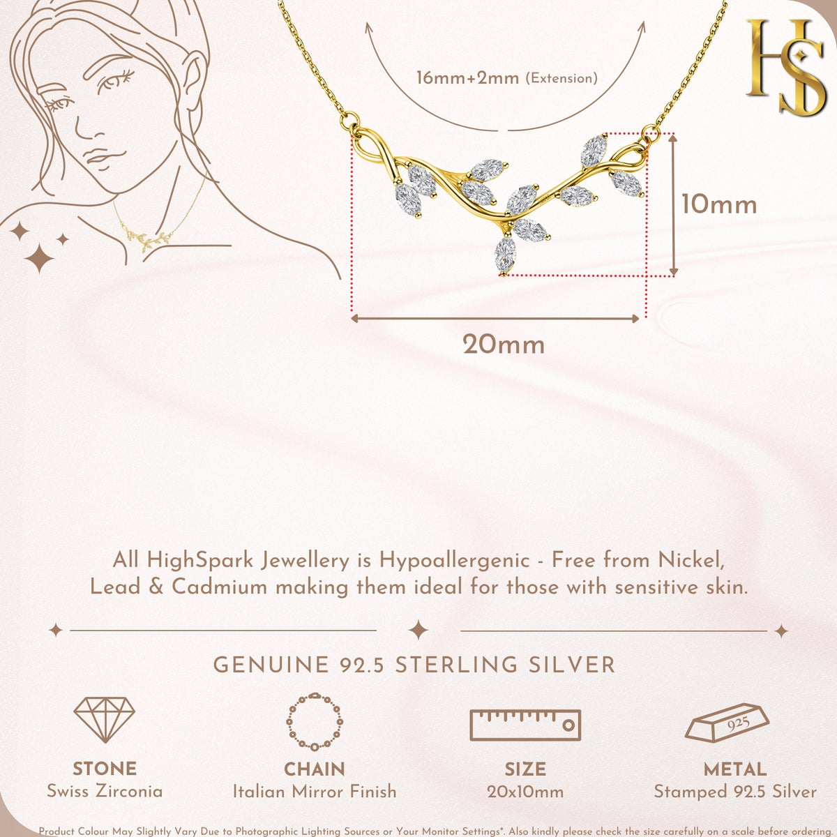 Twinkling Trailing Vines Necklace in 925 Sterling Silver | 18k Gold Finish